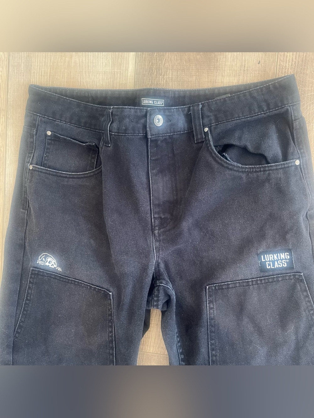 Lurking Class Men act 36” Black Denim Jeans Skull Web Coffin Y2K 90s Streetwear